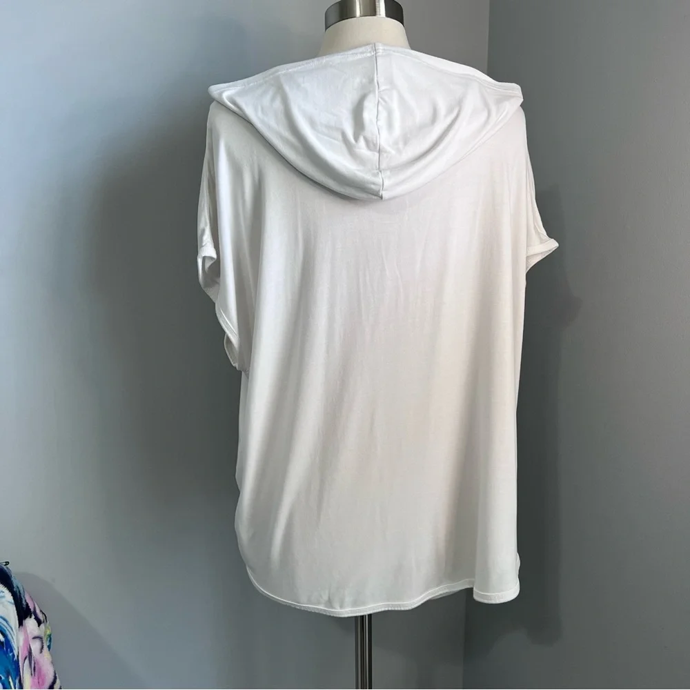 Liz Claiborne Weekend XL White Hooded Cap Sleeve Hi-Low Hem Top